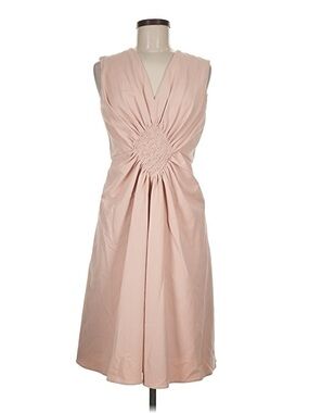 NWT Paule Ka Paris Blush Pink V-Neck Midi Dress with Gathered Center